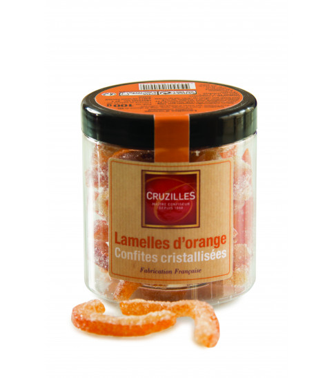Bonbonnière de lamelles d'Oranges confites cristallisées, 100g 